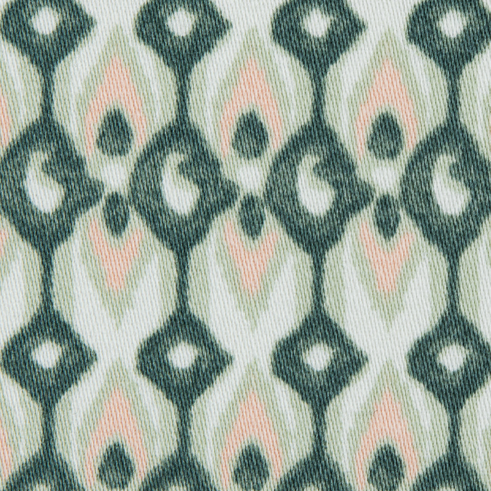 Green Geometric Ikat Printed Stretch Cotton Sateen