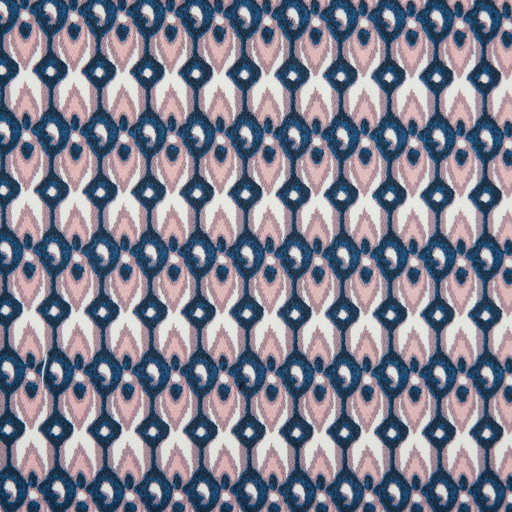Purple Geometric Ikat Printed Stretch Cotton Sateen