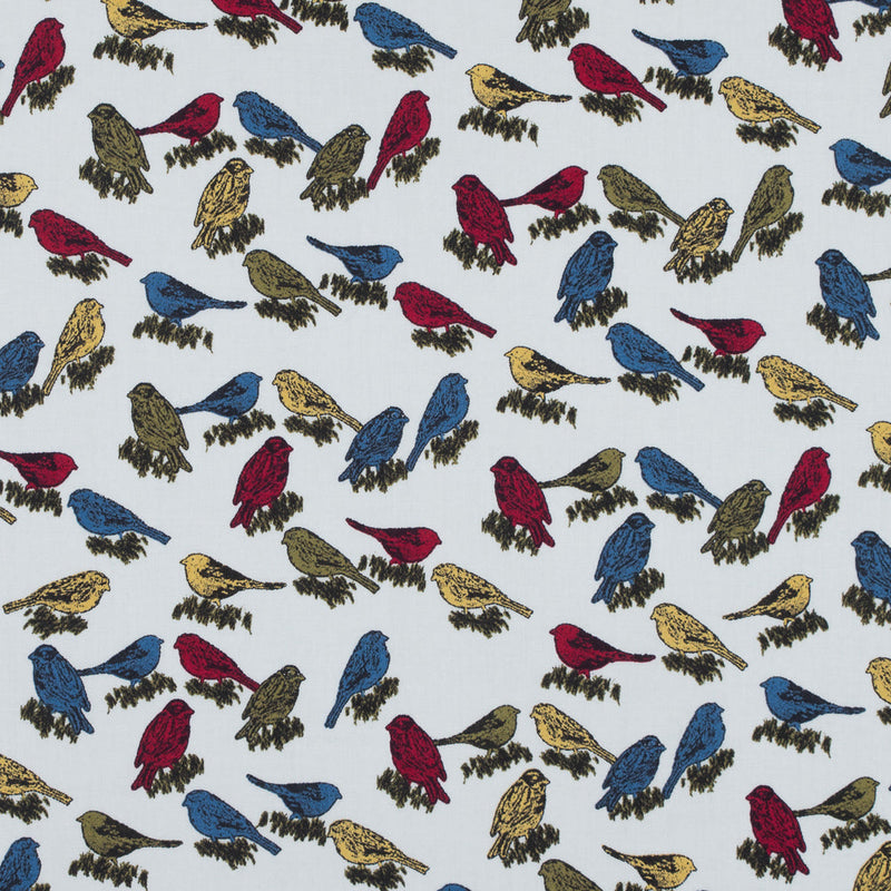White Birds Printed on a Cotton Sateen