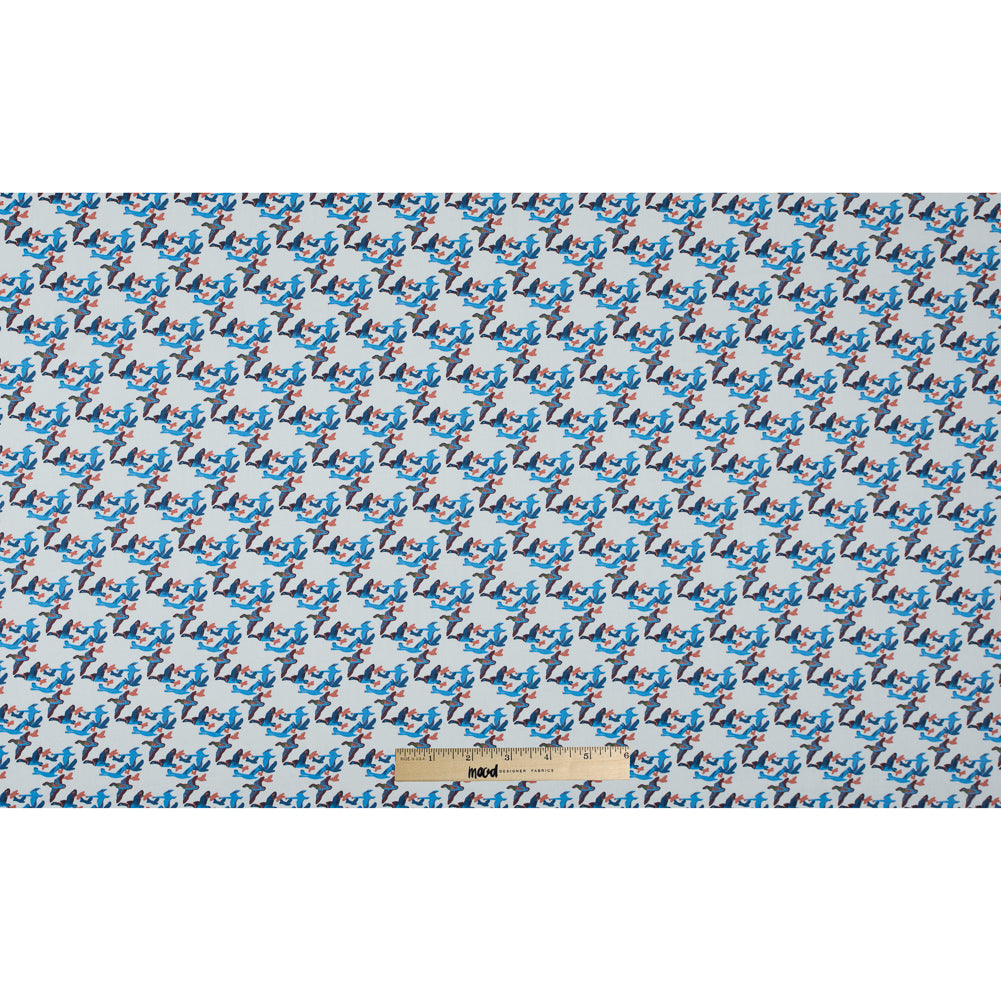 Blue Flying Birds Printed Cotton Sateen
