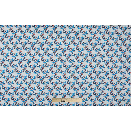 Blue Flying Birds Printed Cotton Sateen