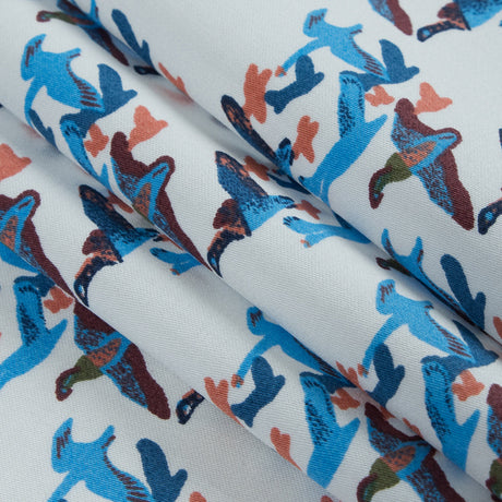 Blue Flying Birds Printed Cotton Sateen