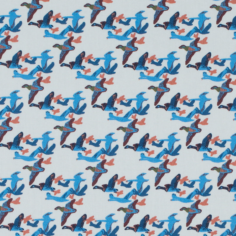Blue Flying Birds Printed Cotton Sateen