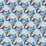 Blue Flying Birds Printed Cotton Sateen