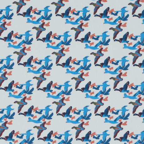 Blue Flying Birds Printed Cotton Sateen