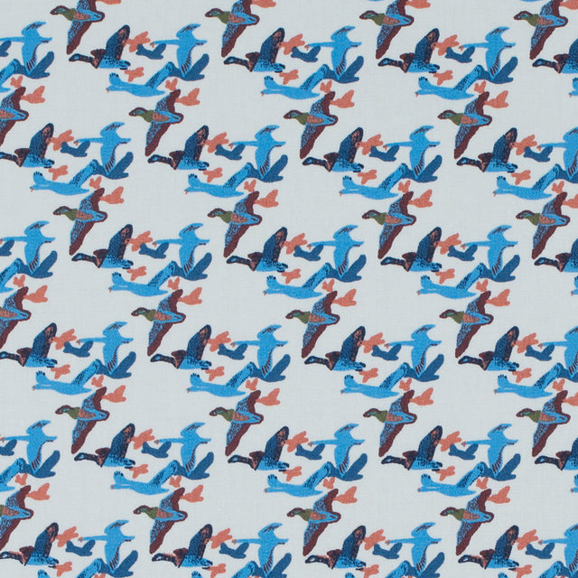 Blue Flying Birds Printed Cotton Sateen