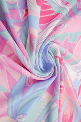 DTY Tropical Leaf Print Knit Fabric Pink