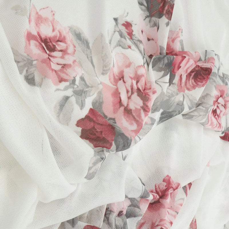 1 Yard Digital Floral Mesh Fabric Lightweight Sheer Stretch, 56/58” Wide Polyester Spandex