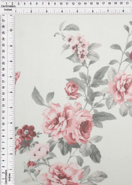 Floral Printed Mesh Fabric Ivory