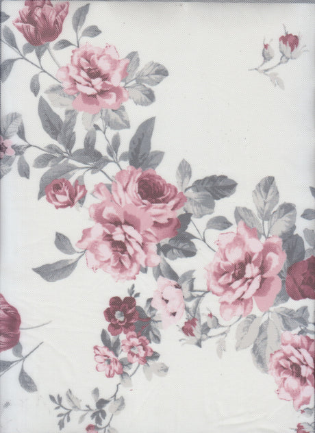 Floral Printed Mesh Fabric Ivory