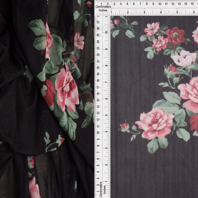 1 Yard Digital Floral Mesh Knit Fabric, 56/58'' Wide Polyester Spandex Blend