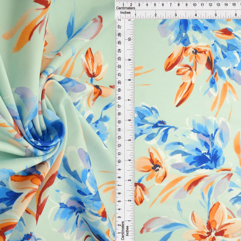 1 Yard DTY Floral Digital Print Fabric 180 GSM Polyester Spandex Blend 58/60" Width