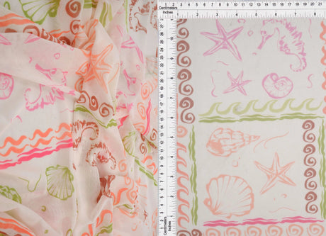 1 Yard Under the Sea Digital Mesh Fabric Lightweight Stretch Sheer, 56/58” Wide Polyester Spandex