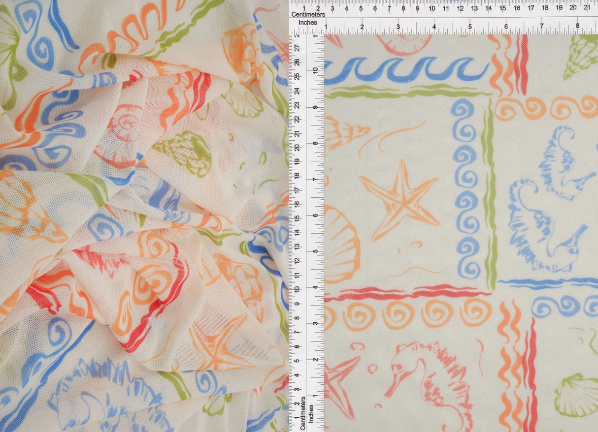 1 Yard Digital Under The Sea Mesh Knit Fabric, 56/58? Wide Polyester Spandex Blend