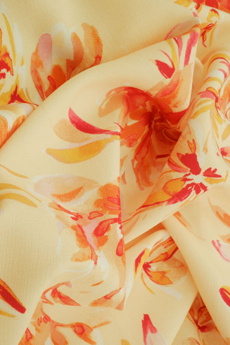 Floral Printed Linen Look Woven Fabric