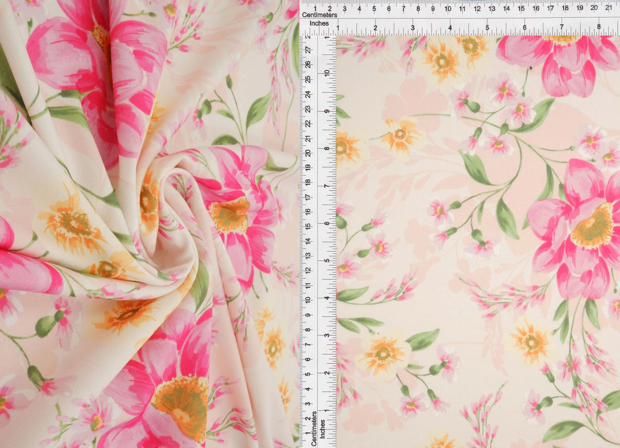 1 Yard Soft DTY Digital Floral Print Fabric Stretchy 58/60 Inch Wide Textile for Sewing Projects