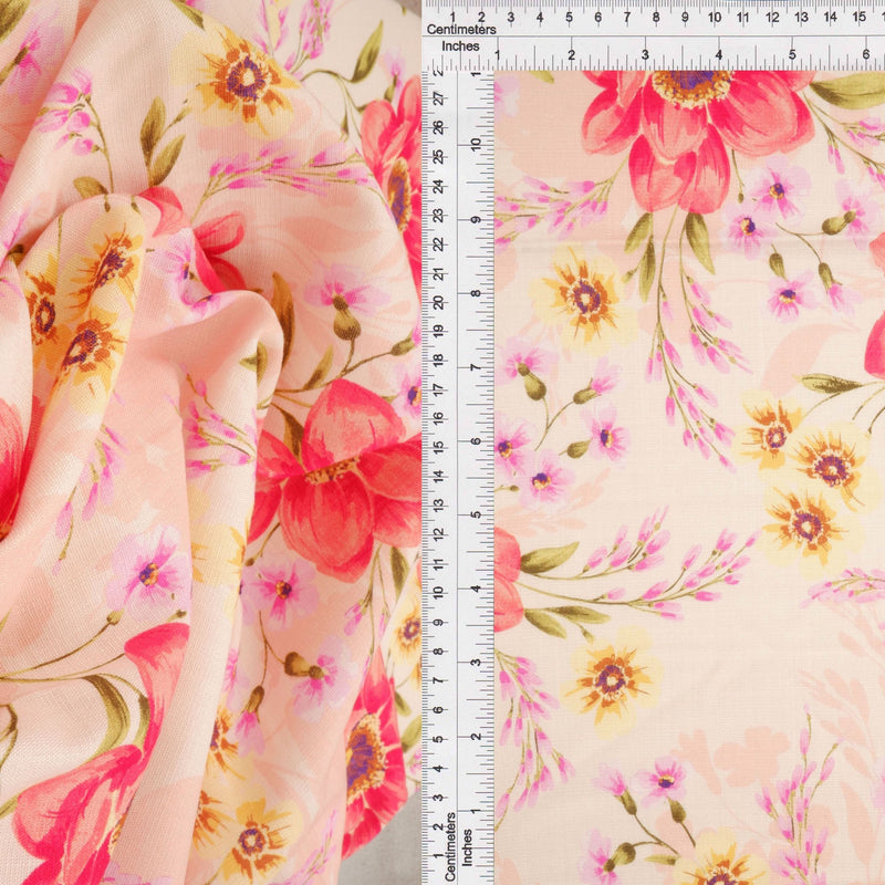 Floral Printed Rayon Linen Slub Fabric
