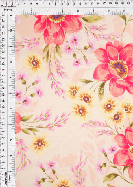 Floral Printed Rayon Linen Slub Fabric