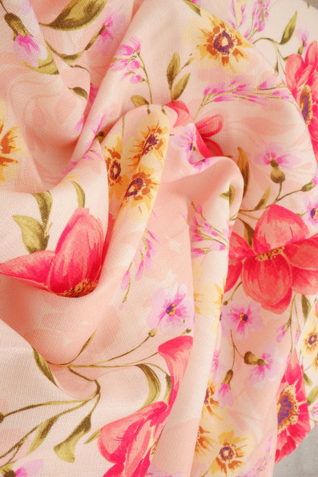 Floral Printed Rayon Linen Slub Fabric