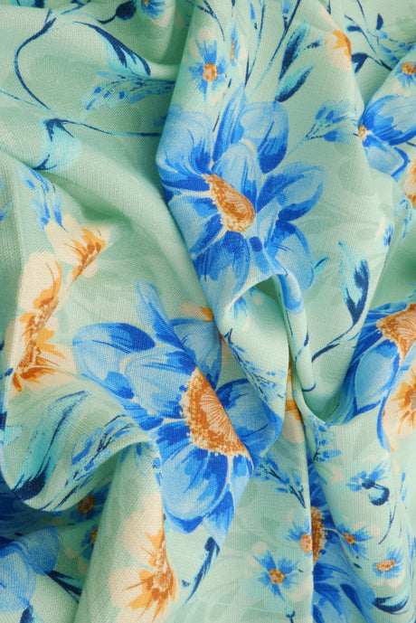 Floral Printed Rayon Linen Slub Fabric