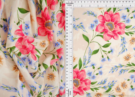 Floral Printed Rayon Linen Slub Fabric