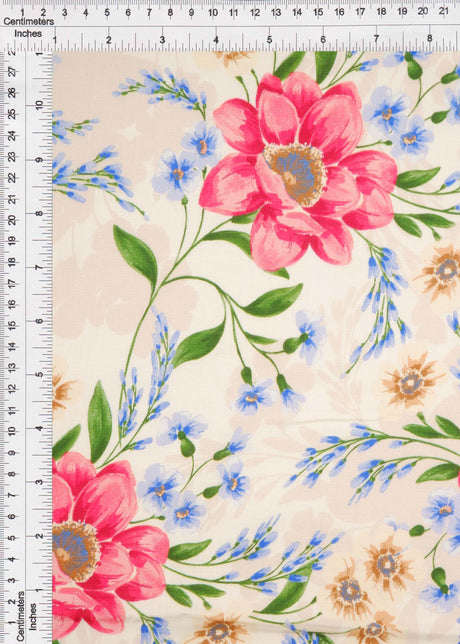 Floral Printed Rayon Linen Slub Fabric