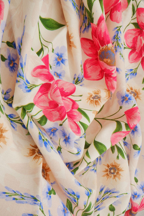 Floral Printed Rayon Linen Slub Fabric