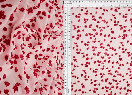 1 Yard Floral Flocking Mesh Fabric, 56/57? Wide Polyester Spandex Blend