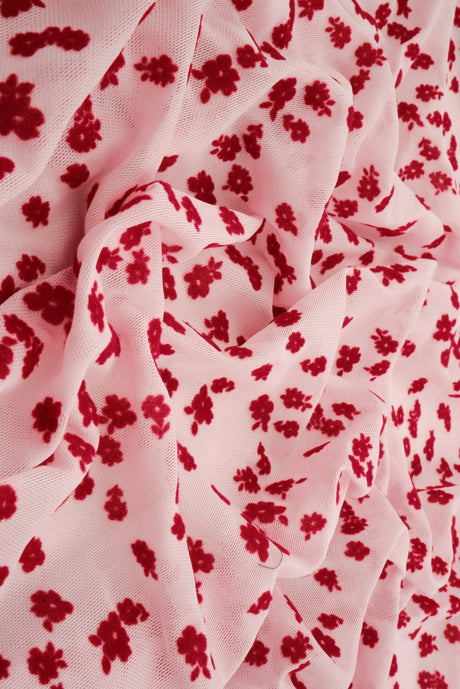 1 Yard Floral Flocking Mesh Fabric, 56/57'' Wide Polyester Spandex Blend