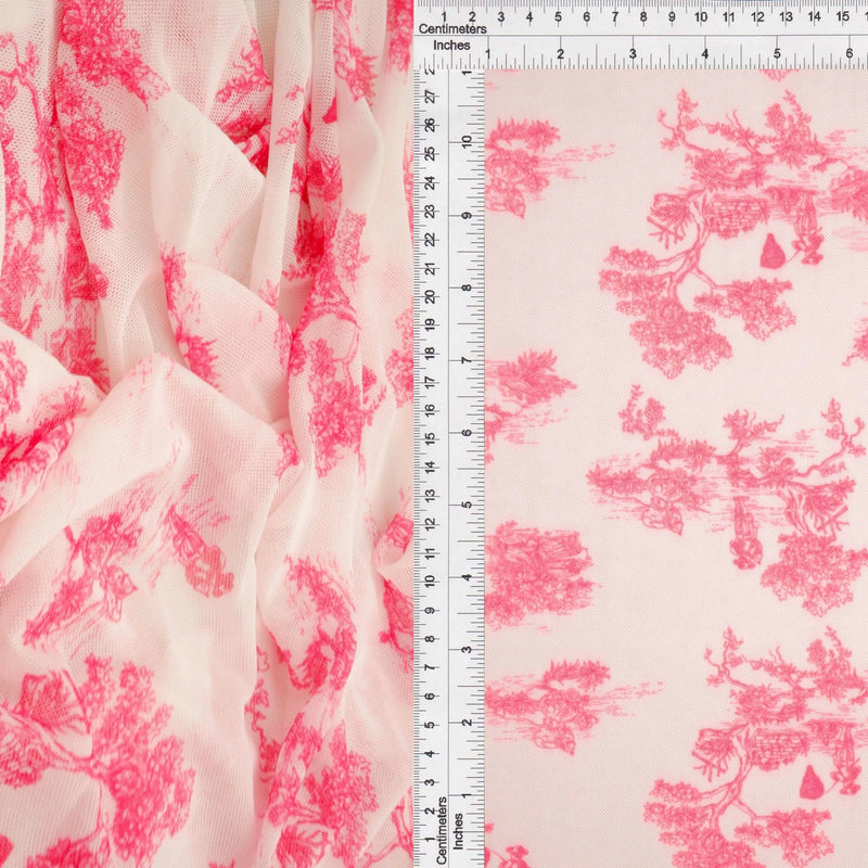1 Yard Digital Toile Mesh Print Fabric, 56/58" Wide Polyester Spandex Blend