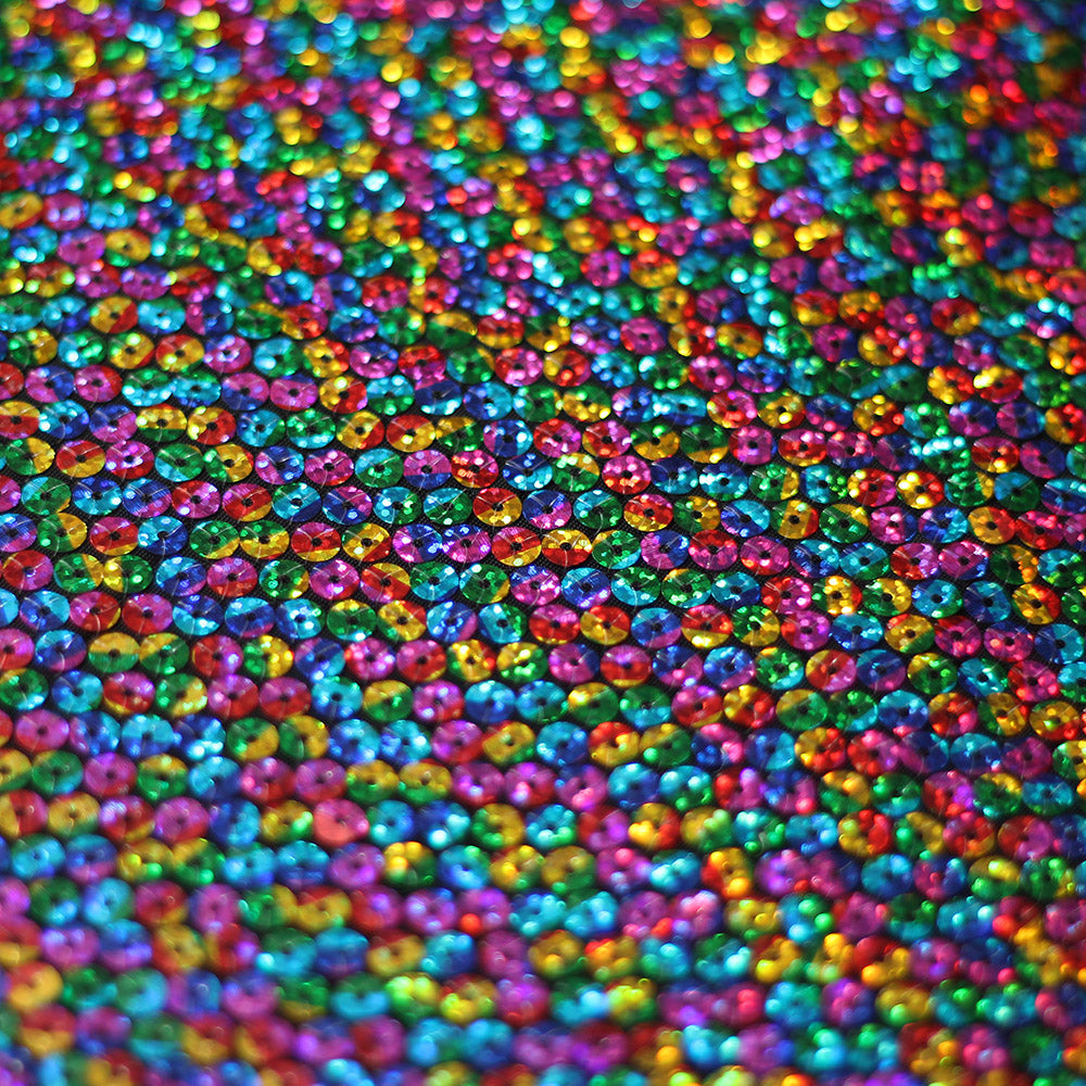 Kaleidoscope Sequins Poly Spandex Fabric - Gold Multi/Jewel Round Sequins, 56/58" Width (1 Yard)
