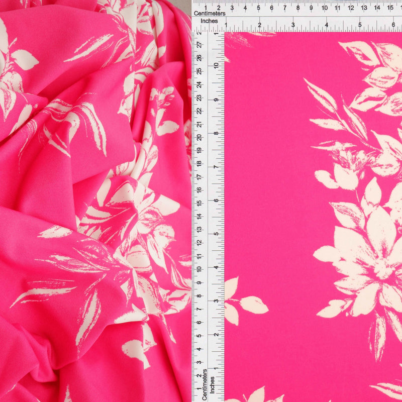 Floral Print Stretch DTY Knit Fabric Fuchsia
