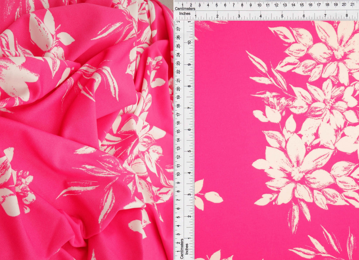 Floral Print Stretch DTY Knit Fabric Fuchsia