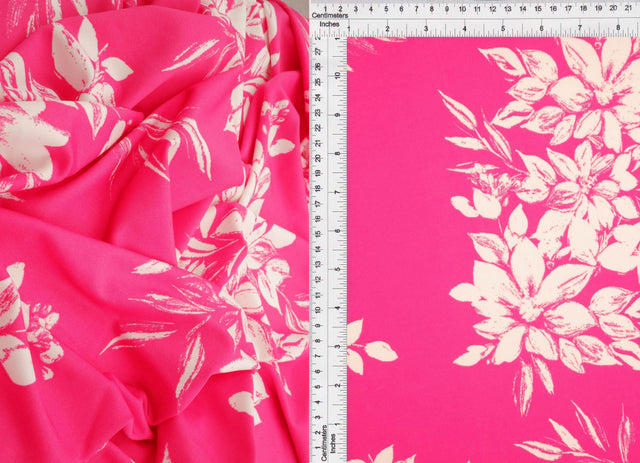 Floral Print Stretch DTY Knit Fabric Fuchsia