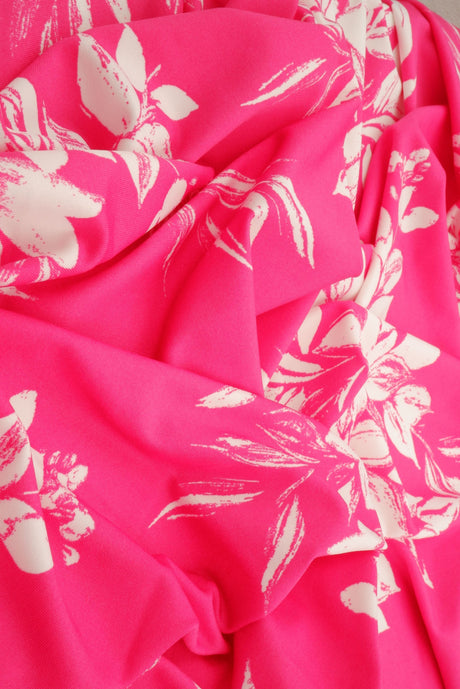 Floral Print Stretch DTY Knit Fabric Fuchsia