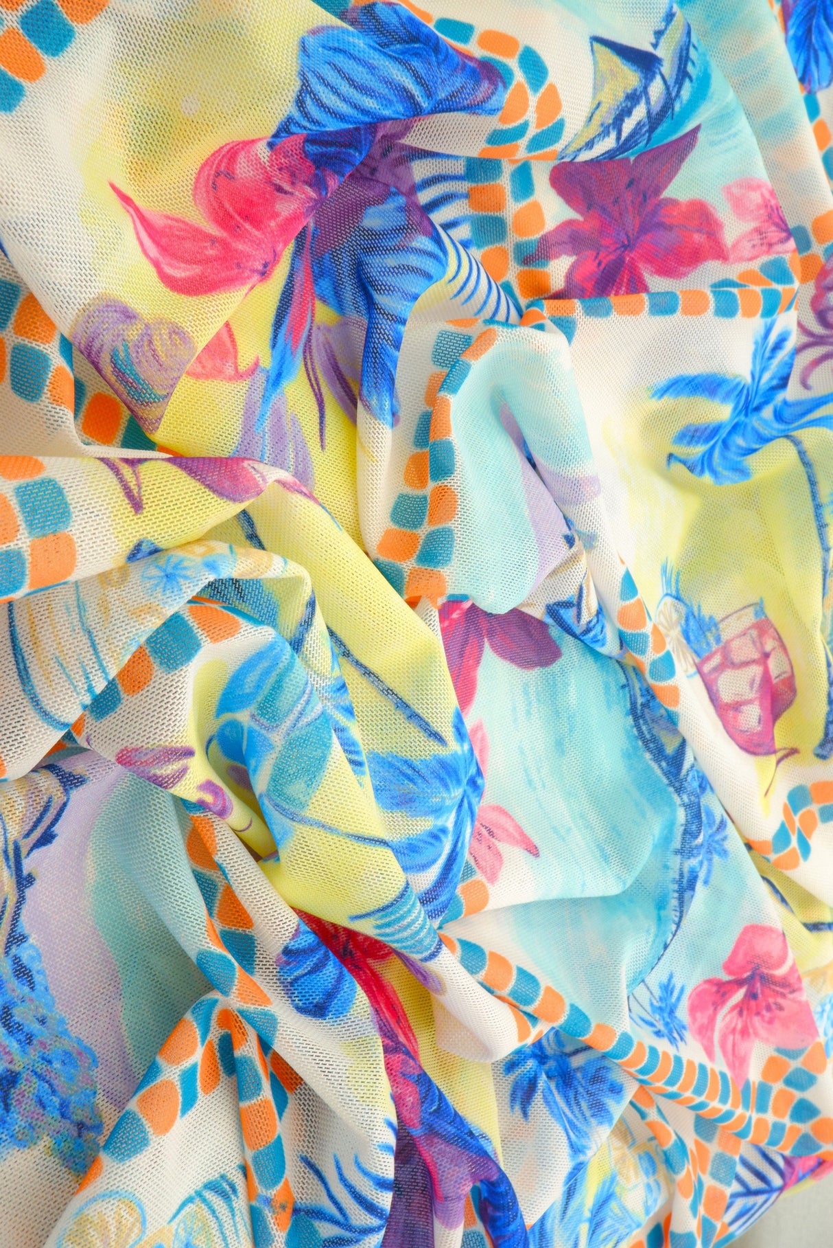 Printed Mesh Scenery Fabric Blue Multi