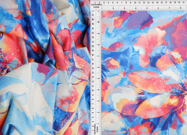Floral Printed DTY Knit Fabric Blue