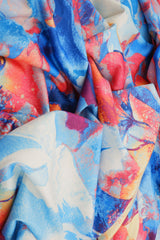 Floral Printed DTY Knit Fabric Blue