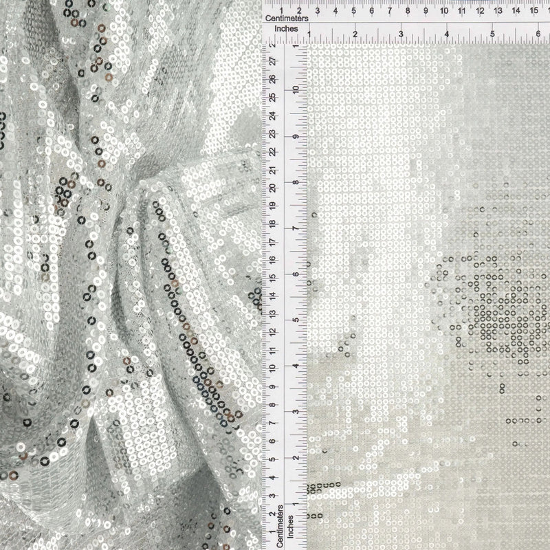 1 Yard Silver Mesh Sequins Embroidery Fabric, Polyester Spandex Blend