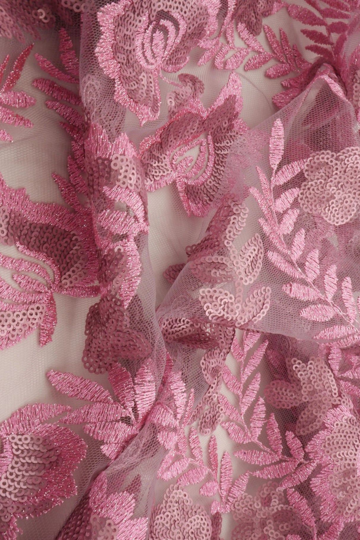 1 Yard Mesh Sequins Embroidery Fabric, Polyester Spandex Blend