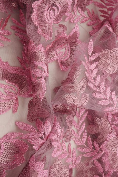 1 Yard Mesh Sequins Embroidery Fabric, Polyester Spandex Blend