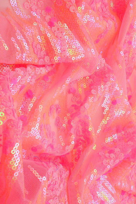 1 Yard Mesh Sequins Embroidery Fabric, Polyester Spandex Blend