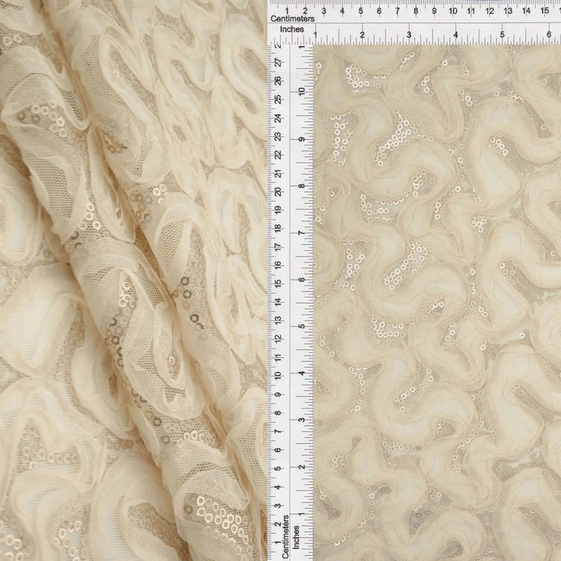 1 Yard Peach Mesh Sequins Embroidery Fabric, Polyester Spandex Blend