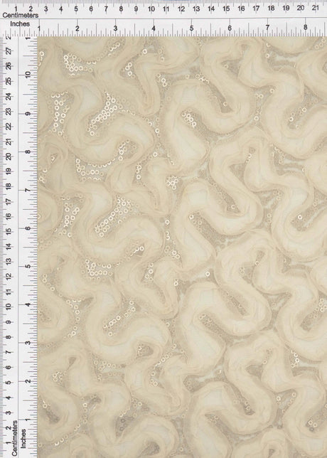 1 Yard Peach Mesh Sequins Embroidery Fabric, Polyester Spandex Blend