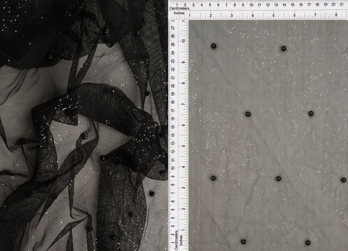 Embroidered Sequin Mesh Stretch Fabric Black