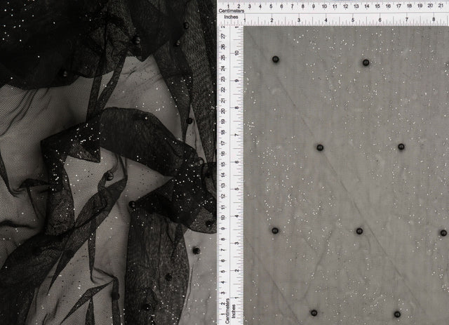 Embroidered Sequin Mesh Stretch Fabric Black
