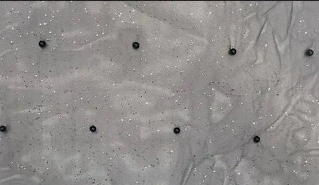 1 Yard Black Mesh Sequins Embroidery Fabric, Polyester Spandex Blend
