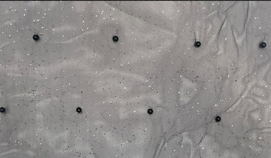 Embroidered Sequin Mesh Stretch Fabric Black