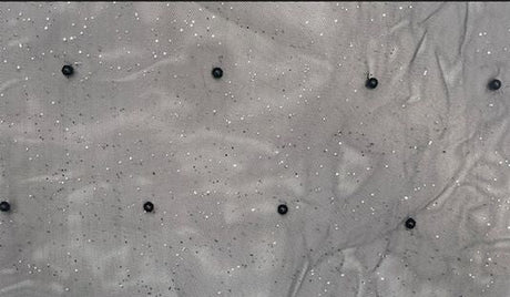 Embroidered Sequin Mesh Stretch Fabric Black