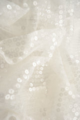 Embroidered Sequin Mesh Stretch Fabric White
